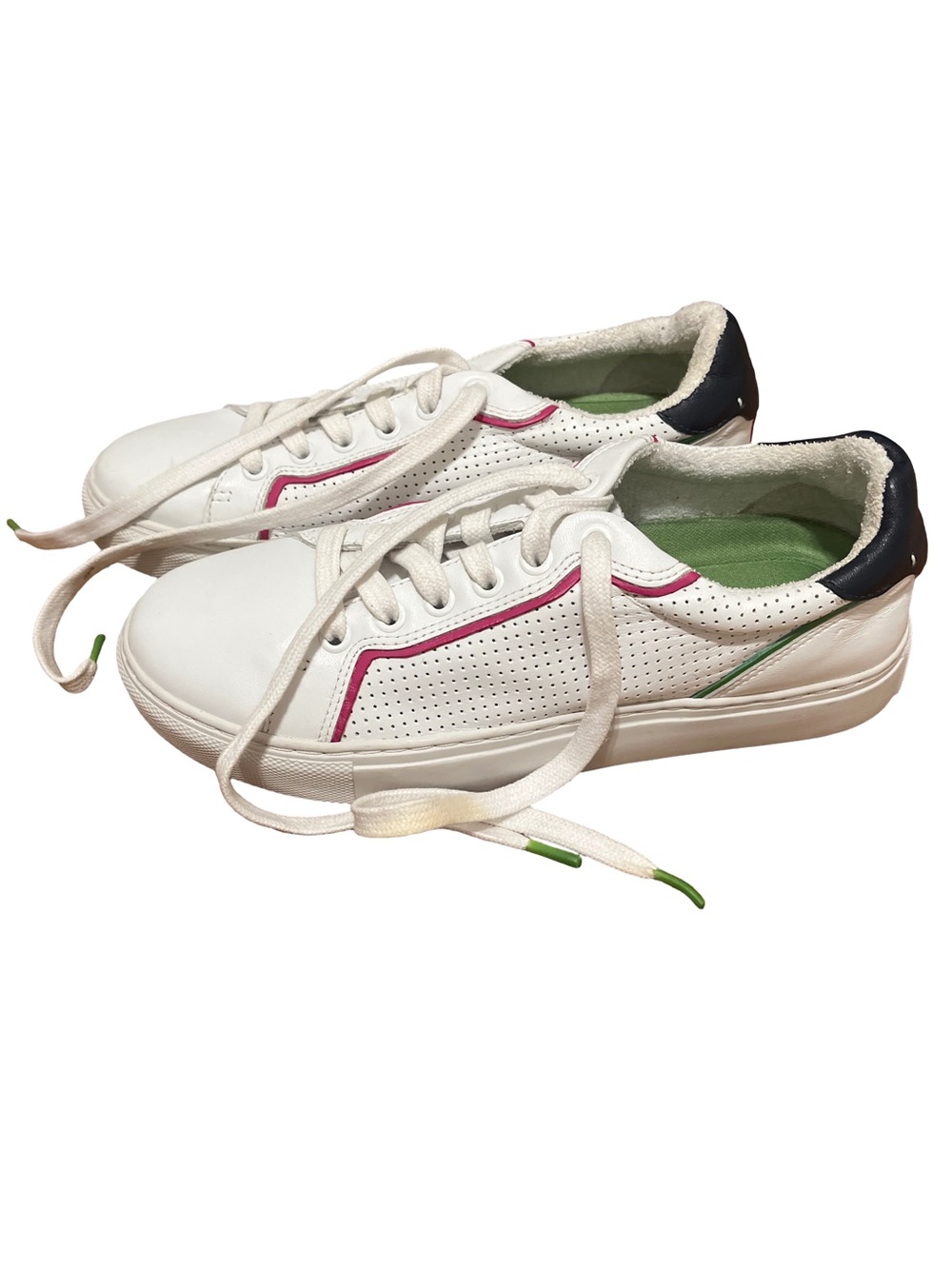 Kate Spade Women’s 6.5 White Pink Green Leather Sneakers Tennis Shoes